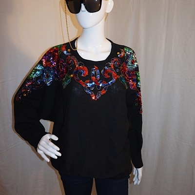 Vintage maggie lawrence black sequins sweater, size 1x