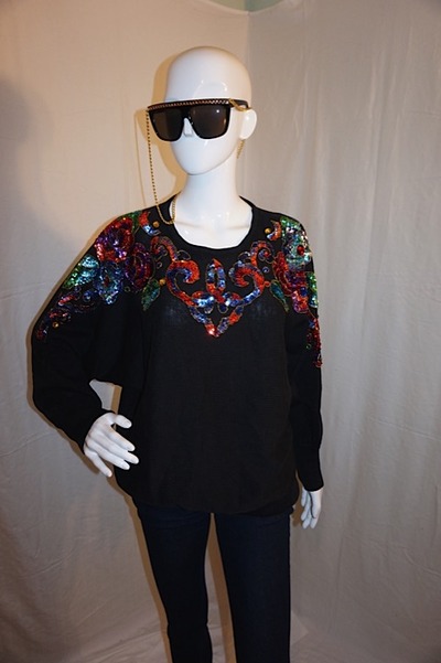 Vintage maggie lawrence black sequins sweater, size 1x