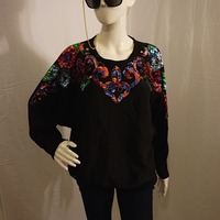 Vintage Maggie Lawrence Black Sequins Sweater, Size 1X - Thumbnail 1