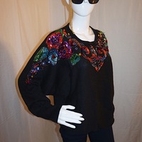 Vintage Maggie Lawrence Black Sequins Sweater, Size 1X - Thumbnail 2