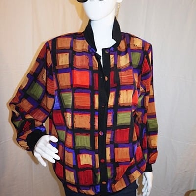 Vintage papillon colorful square l/s top, size 1x