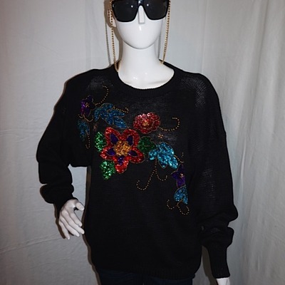 Vintage margules black sweater w/ sequins, size xl