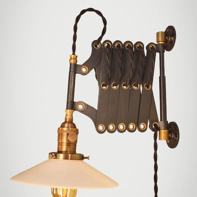 Vintage industrial scissor light - expandable accordion swing arm wall sconce steampunk lamp - black steel - industrial lighting