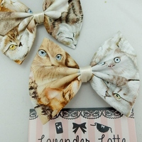 SALE! Crazy Cat Lady Printed Kitty Fabric Hair Bow - Thumbnail 1
