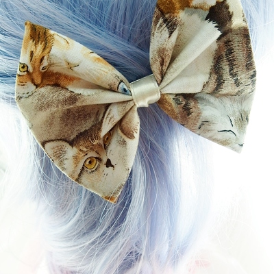 Sale! crazy cat lady printed kitty fabric hair bow - Thumbnail 5