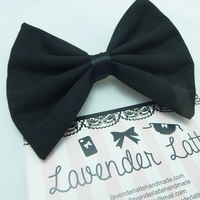 Plain Black Fabric Hair Bow Classic and Simple Hair Clip - Thumbnail 2