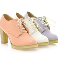 Retro lace-up candy color high heels - Thumbnail 4