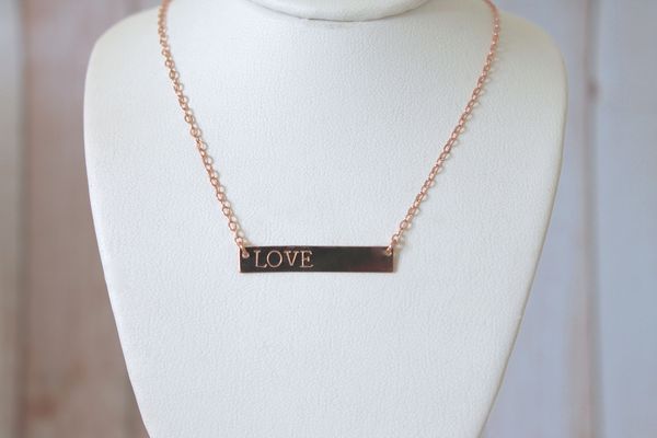 Rose Gold Handstamped Personalized Bar Necklace