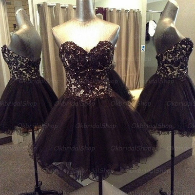 Lace prom dress, short prom dress, black prom dress, sequin prom dress, homecoming prom dress, bd14189