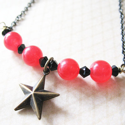 Red and black star necklace