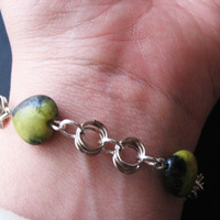 Chainmaille Bracelet For Women. Heart Fossil Stone Bracelet. - Thumbnail 3