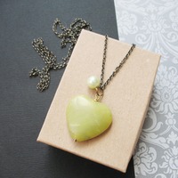 Long Heart Necklace. Jade Heart Stone Bead. - Thumbnail 1