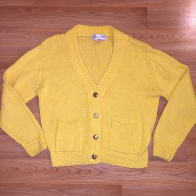 Vintage yellow knit sweater with gold buttons