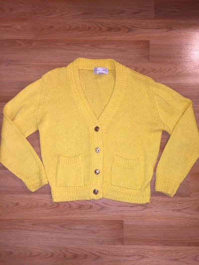 Vintage Yellow Knit Sweater with Gold Buttons