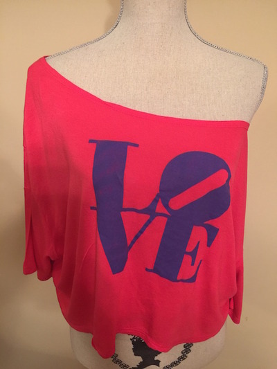 RUE 21 "LOVE" Off the Shoulder Cropped Shirt