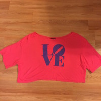 RUE 21 "LOVE" Off the Shoulder Cropped Shirt - Thumbnail 2