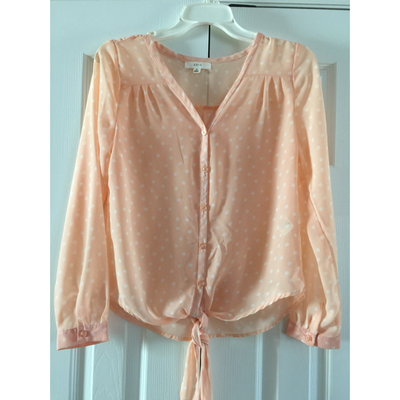 EDGE Pink Polka Dot Front Tie Sheer Shirt