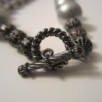 NEW Baltic Black Cross & Metallic Pearl Necklace - Thumbnail 3