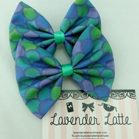 Mermaid Scales Fabric Hair Bow -- Green, Purple, Teal, Blue - Thumbnail 3