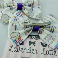 Dream Catcher Fabric Hair Bow with Purple Ribbon Boho Hair Accessory - Thumbnail 3