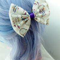 Dream Catcher Fabric Hair Bow with Purple Ribbon Boho Hair Accessory - Thumbnail 4