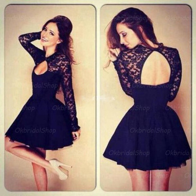  lace prom dress, black prom dress, short prom dress, sexy prom dress, backless prom dress, bd14202