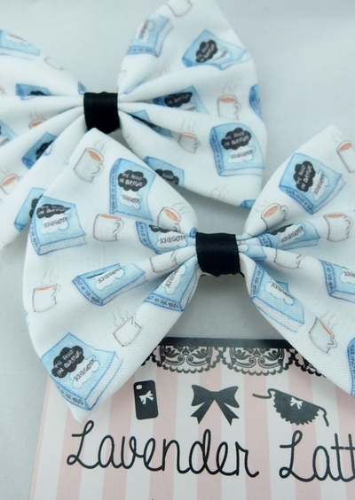 SALE! Okay? Okay White Book and Coffee Printed Fabric Hair Bow TFIOS Inspired Hair Accessory