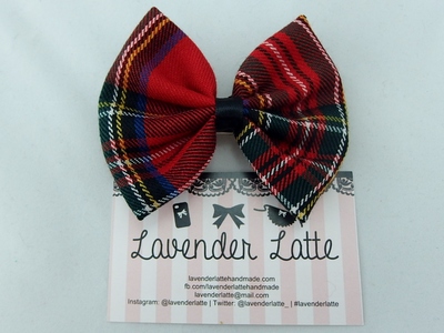 Red Tartan Scottish Winter Fabric Hair Bow