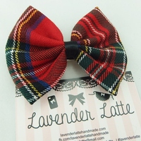 Red Tartan Scottish Winter Fabric Hair Bow - Thumbnail 1