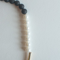 Black Lace Flower Onyx Matte Beaded Gold Metal Bar Choker Necklace, Wedding Necklace, Bridal Necklace, NL0789 - Thumbnail 4