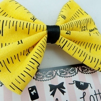Retro Inspired Yellow Ruler Teacher Sewer Fabric Hair Bow - Thumbnail 2
