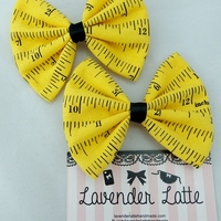 Retro Inspired Yellow Ruler Teacher Sewer Fabric Hair Bow - Thumbnail 3