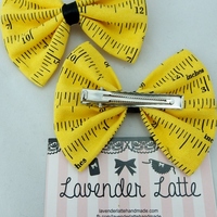 Retro Inspired Yellow Ruler Teacher Sewer Fabric Hair Bow - Thumbnail 4