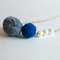 Felt Ball Chain Necklace NL0784 - Thumbnail 3