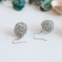 Metal Silver Ball Drop Earrings Wire Metal Disco Vintage Elegant Dangle Earrings, Unique Silver Earrings, Tiny Earrings, ER0777 - Thumbnail 1