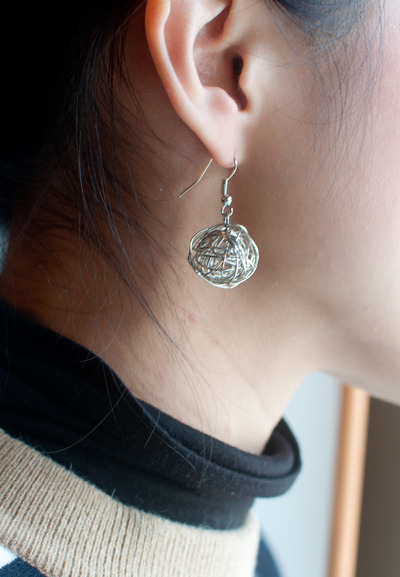 Metal Silver Ball Drop Earrings Wire Metal Disco Vintage Elegant Dangle Earrings, Unique Silver Earrings, Tiny Earrings, ER0777