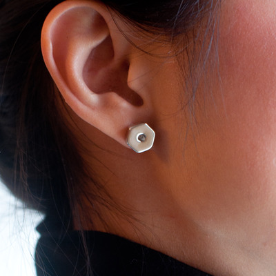 Small silver geometric stud earrings, tiny sterling silver stud earrings, silver earrings for women, cz stud earrings er0778 - Thumbnail 2