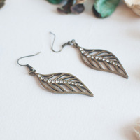 Leave Shape Vintage Style Earring, Crystal Tiny Beaded Metal Copper Brass Dangle Earrings, Wire Drop Earrings, Bridal Jewelry, ER0776 - Thumbnail 1