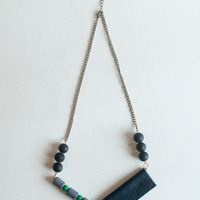 Leather Pendant Cord Necklace, Blue Navy Pendant Necklace, Leather Necklace Clasp, Handmade Pendant Necklace, NL0782 - Thumbnail 2