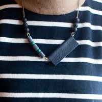 Leather Pendant Cord Necklace, Blue Navy Pendant Necklace, Leather Necklace Clasp, Handmade Pendant Necklace, NL0782 - Thumbnail 1