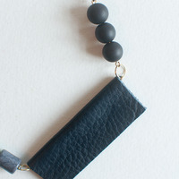 Leather Pendant Cord Necklace, Blue Navy Pendant Necklace, Leather Necklace Clasp, Handmade Pendant Necklace, NL0782 - Thumbnail 4