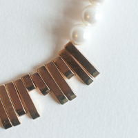 Red Leather Gold Metal Glass Pearl Statement Necklace, Bridal Pearl Statement Necklace, Faux Fashion Pearl Necklace, NL0780 - Thumbnail 4