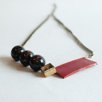 Turquoise Stones Gold Metal Red Leather Pendant Necklace,  Jewelry Stones, Turquoise Bead Necklace, Pendant Chain Necklace, NL0785 - Thumbnail 2