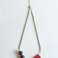 Turquoise Stones Gold Metal Red Leather Pendant Necklace,  Jewelry Stones, Turquoise Bead Necklace, Pendant Chain Necklace, NL0785 - Thumbnail 3