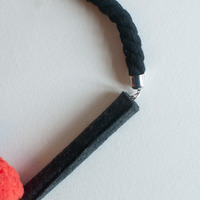 Diy Fabric Gray Bar Felt Balls Statement Necklace, Dark Blue Orange Cotton Collar Necklace, Costume Jewelry Necklace, NL0788 - Thumbnail 3