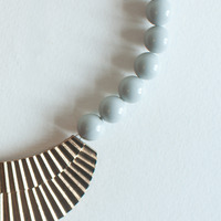 Gold Metal Red Leather Grey Resin Statement Necklace, Resin Big Necklace Jewelry, Rhinestone Colorful Gold Choker, NL0787 - Thumbnail 3