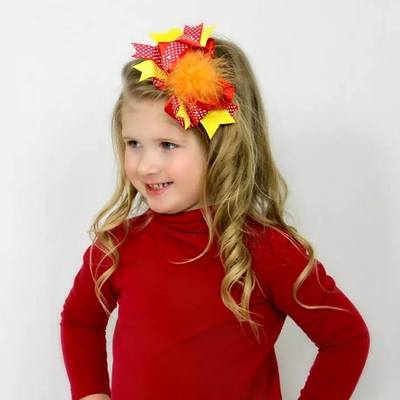 Ott double stacked red, yellow & orange feather bow - Thumbnail 4