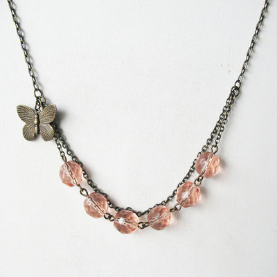 Butterfly Beaded Necklace Peach Jewelry For Women