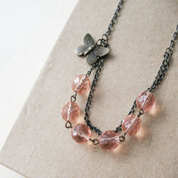 Butterfly Beaded Necklace Peach Jewelry For Women - Thumbnail 1