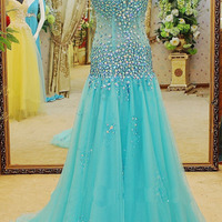 blue prom dress, long prom dress, cheap prom dress, newest prom dress, mermaid prom dress, BD14352 - Thumbnail 1